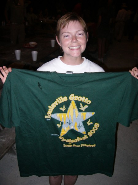 Annie and her prize shirt.JPG